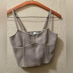 Zara Top Women Nude Bandage Knit Corset Crop Viscose/ Nylon Size Medium
